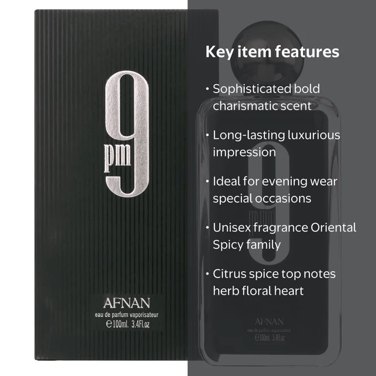 Afnan 9PM Unisex Eau de Parfum Spray 3.4 oz Citrus Spices Aromatic