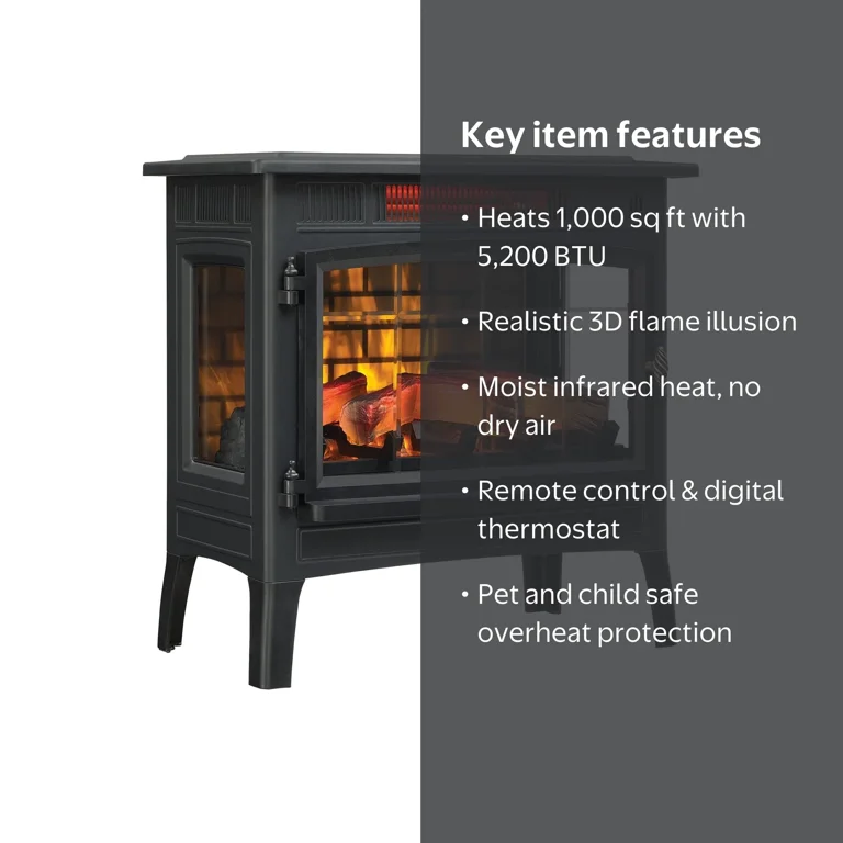 Duraflame 3D Black Infrared Electric Fireplace Stove with Remote