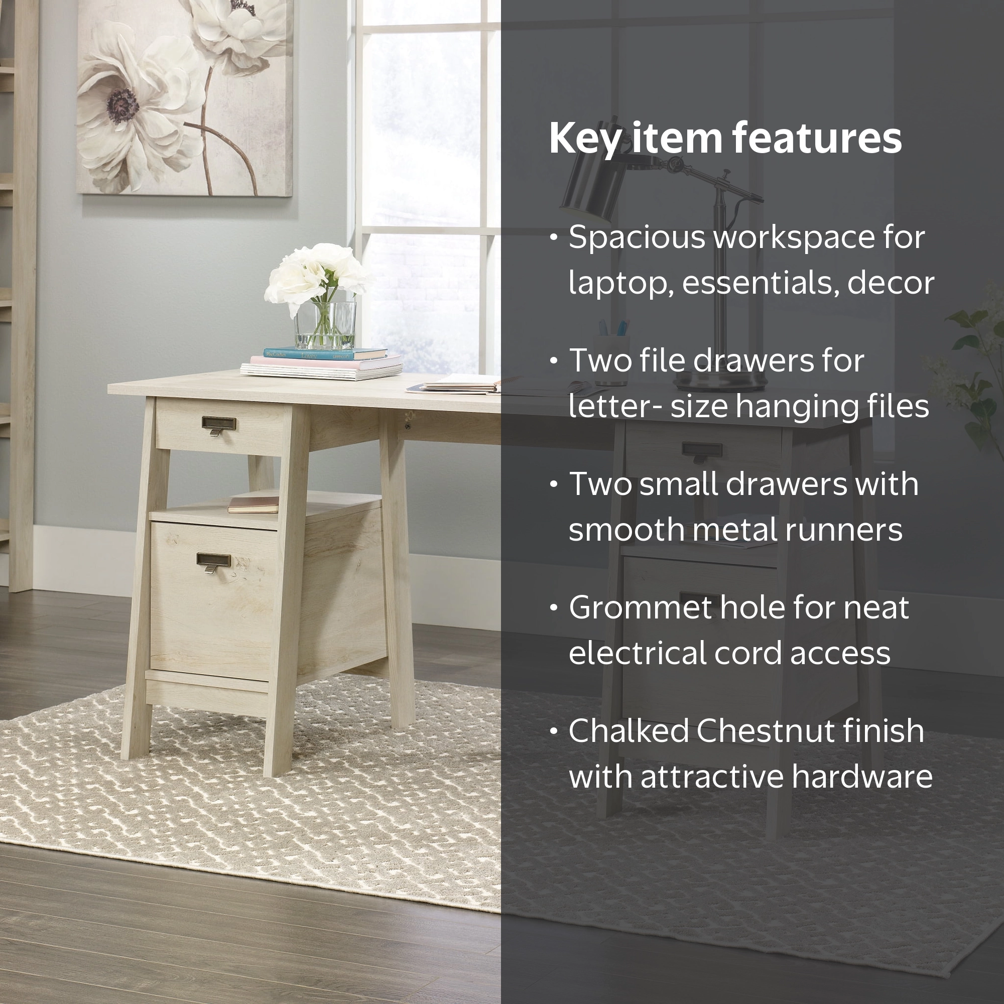 Sauder, Executive Desk, Trestle Collection, Chalked Chestnut