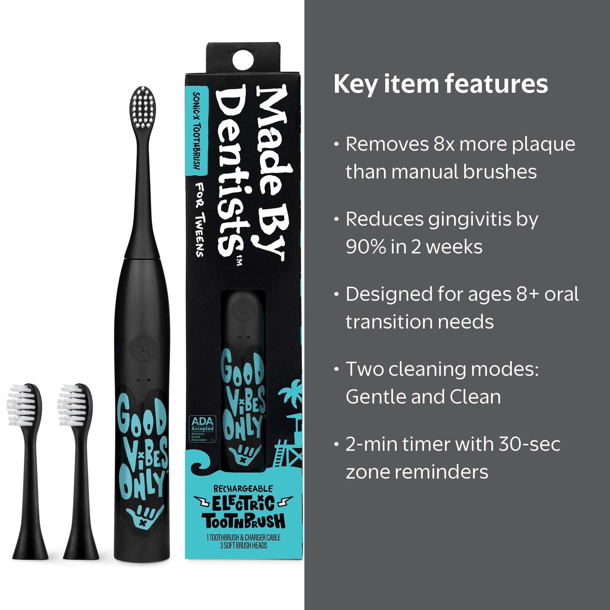 Made by Dentists Sonic X Electric Toothbrush for Tweens with 3