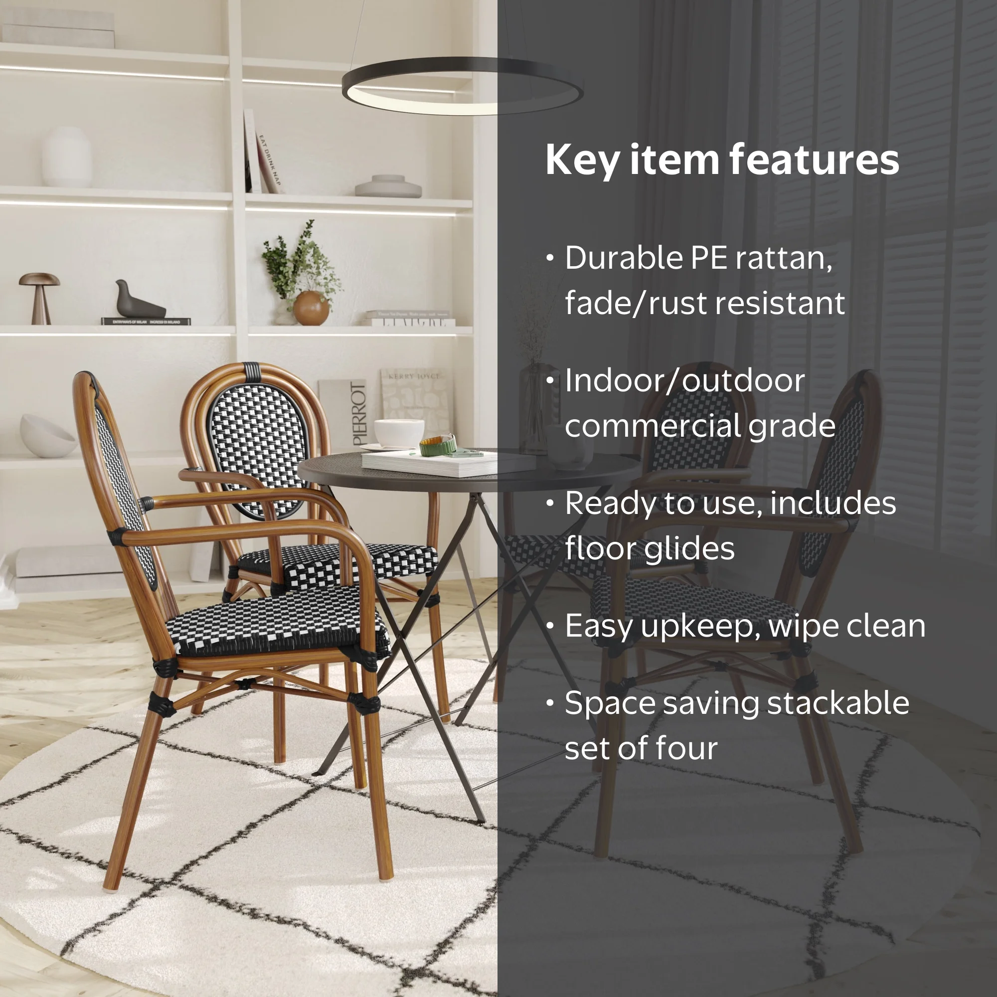 Emma + Oliver Set of Four Indoor/Outdoor Stacking Thonet Bistro