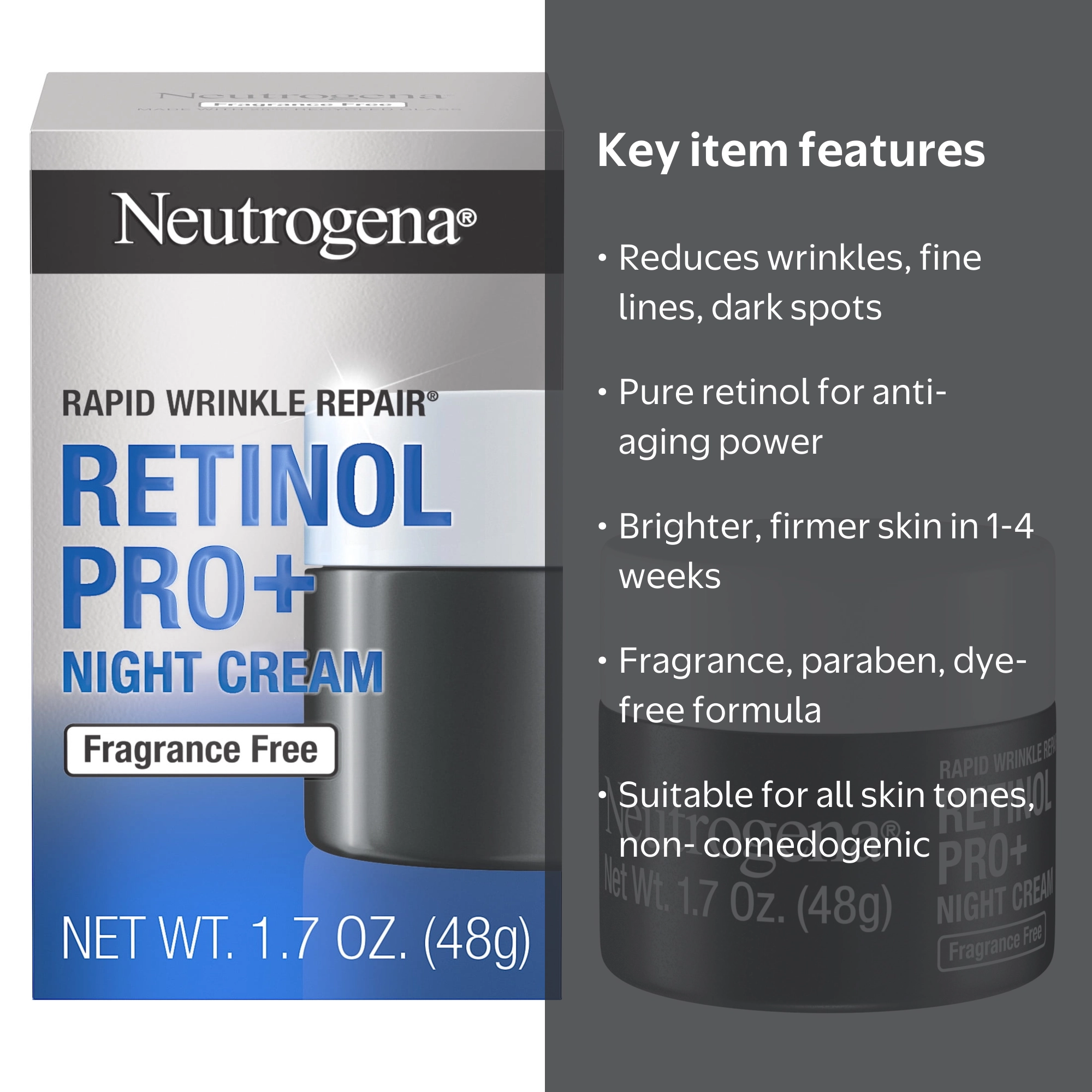 Neutrogena, Rapid Wrinkle Repair Cream, 1.7 oz, Night Moisturizer