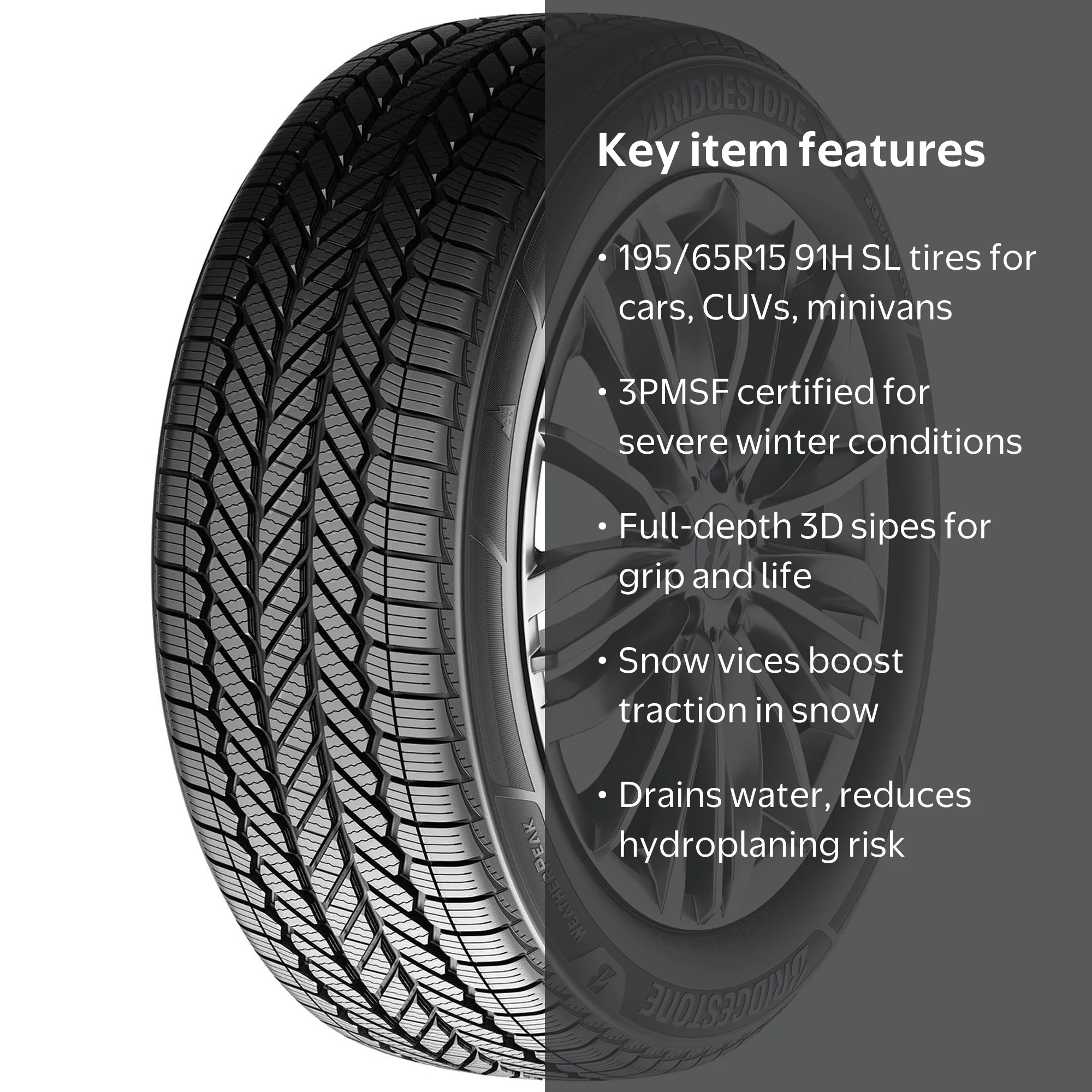 Bridgestone Weatherpeak All Weather 195/65R15 91H Passenger Tire