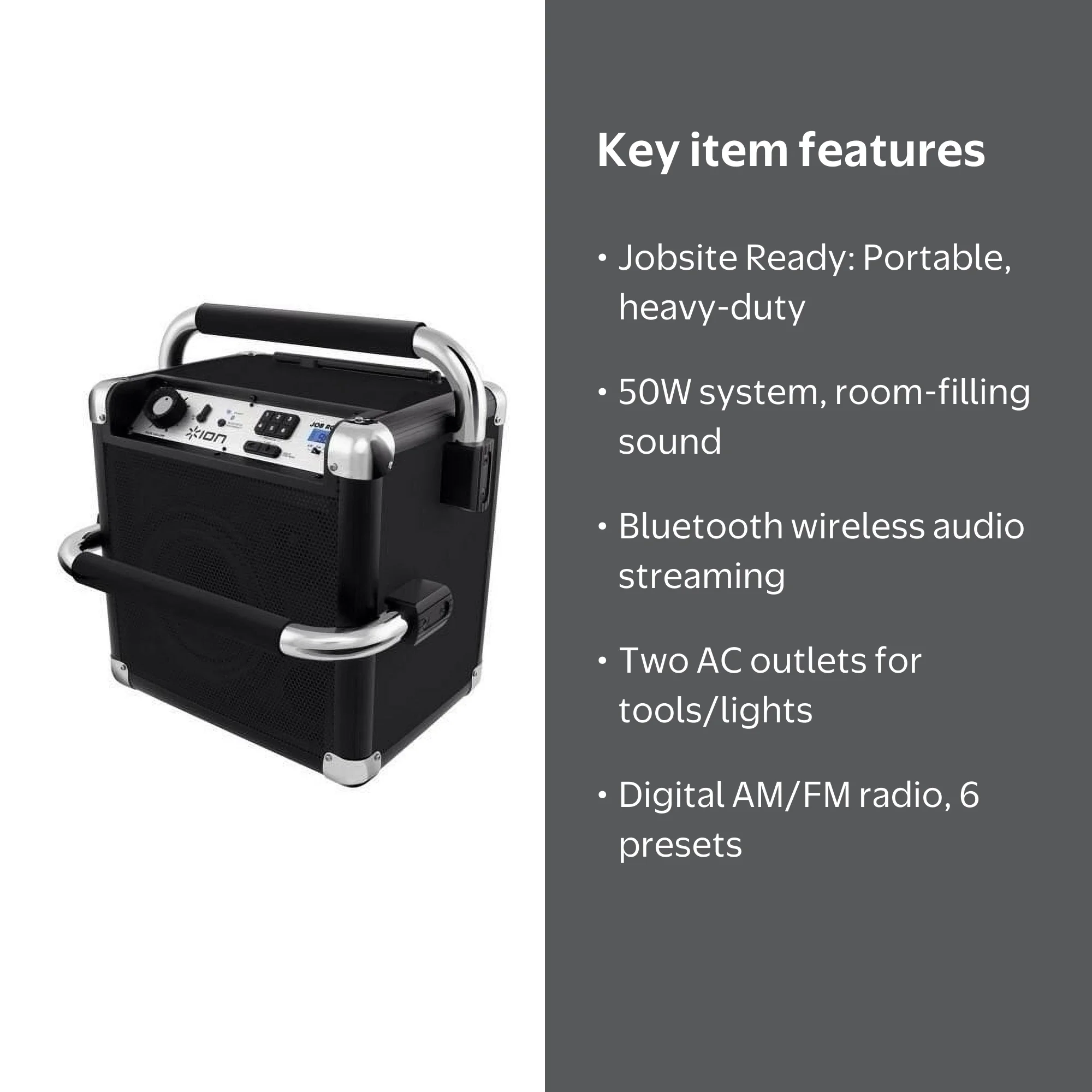 ION Audio Job Rocker Plus | Portable Heavy-Duty Jobsite Bluetooth