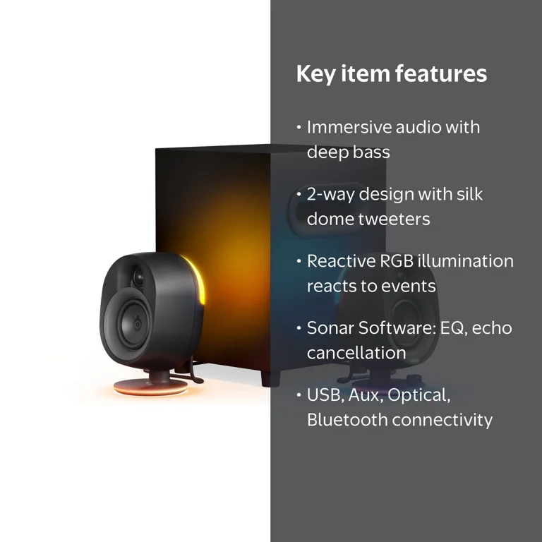 SteelSeries Arena 7 Illuminated 2.1 Gaming Speakers – 2-Way