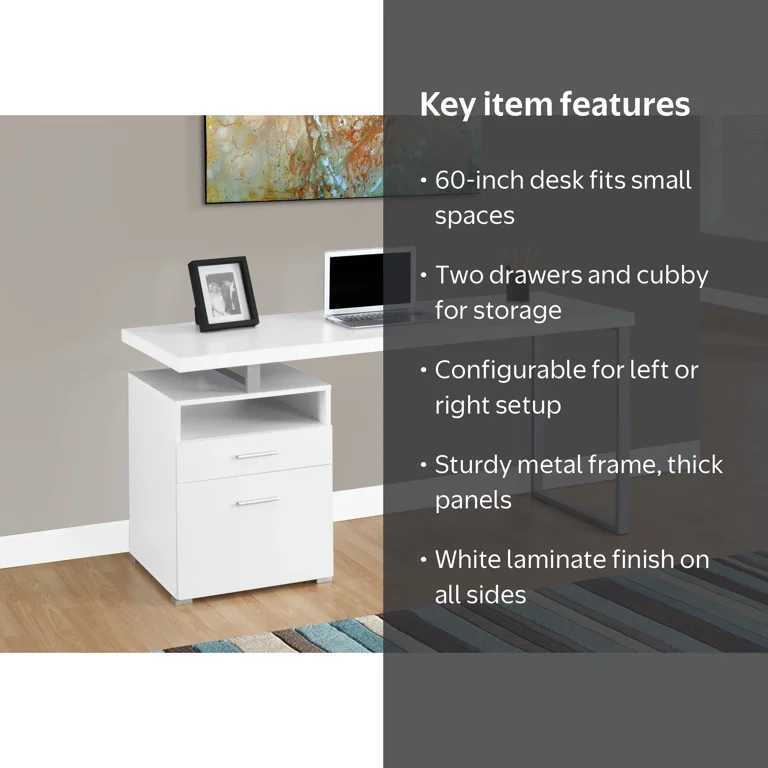 Monarch Specialties Compact Modern Computer Desk with Storage, 60