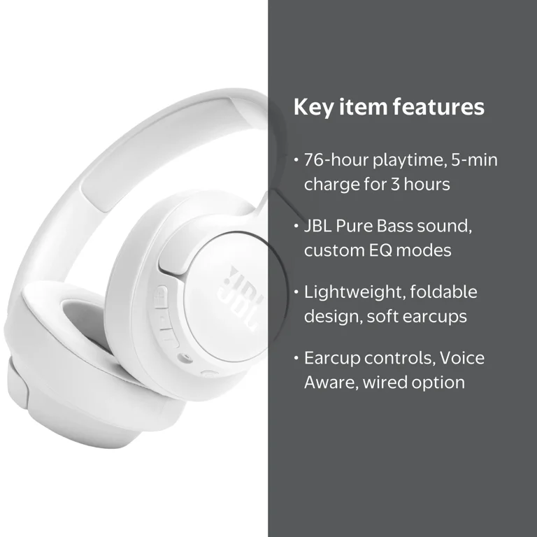 JBL, Wireless Over-Ear Headphones, Tune 720BT, White - Walmart.com