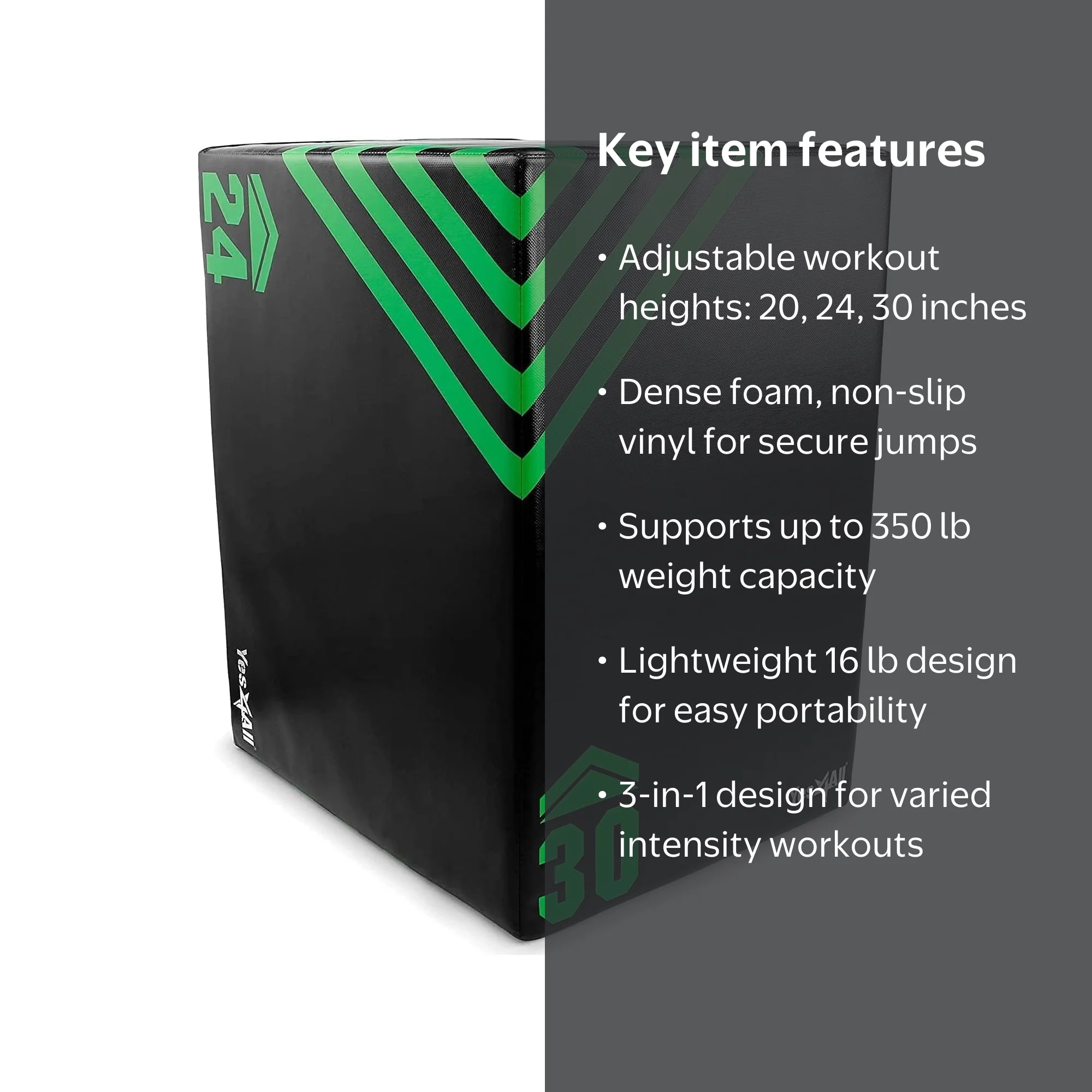 Yes4All 3-in-1 Foam Plyometric Box for HIIT Workout, 15 lbs Weight