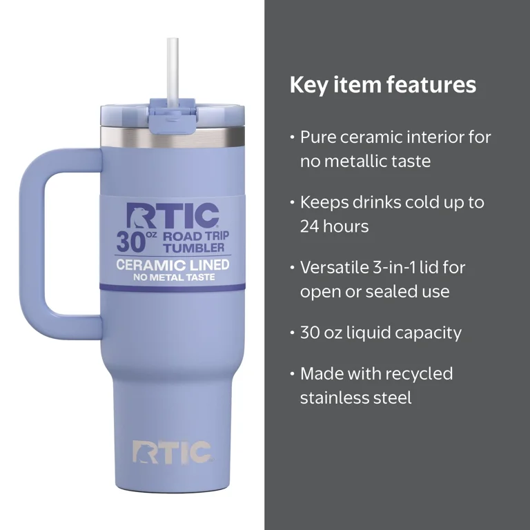 RTIC 30 oz Ceramic Lined Road Trip Tumbler with Handle and Leak
