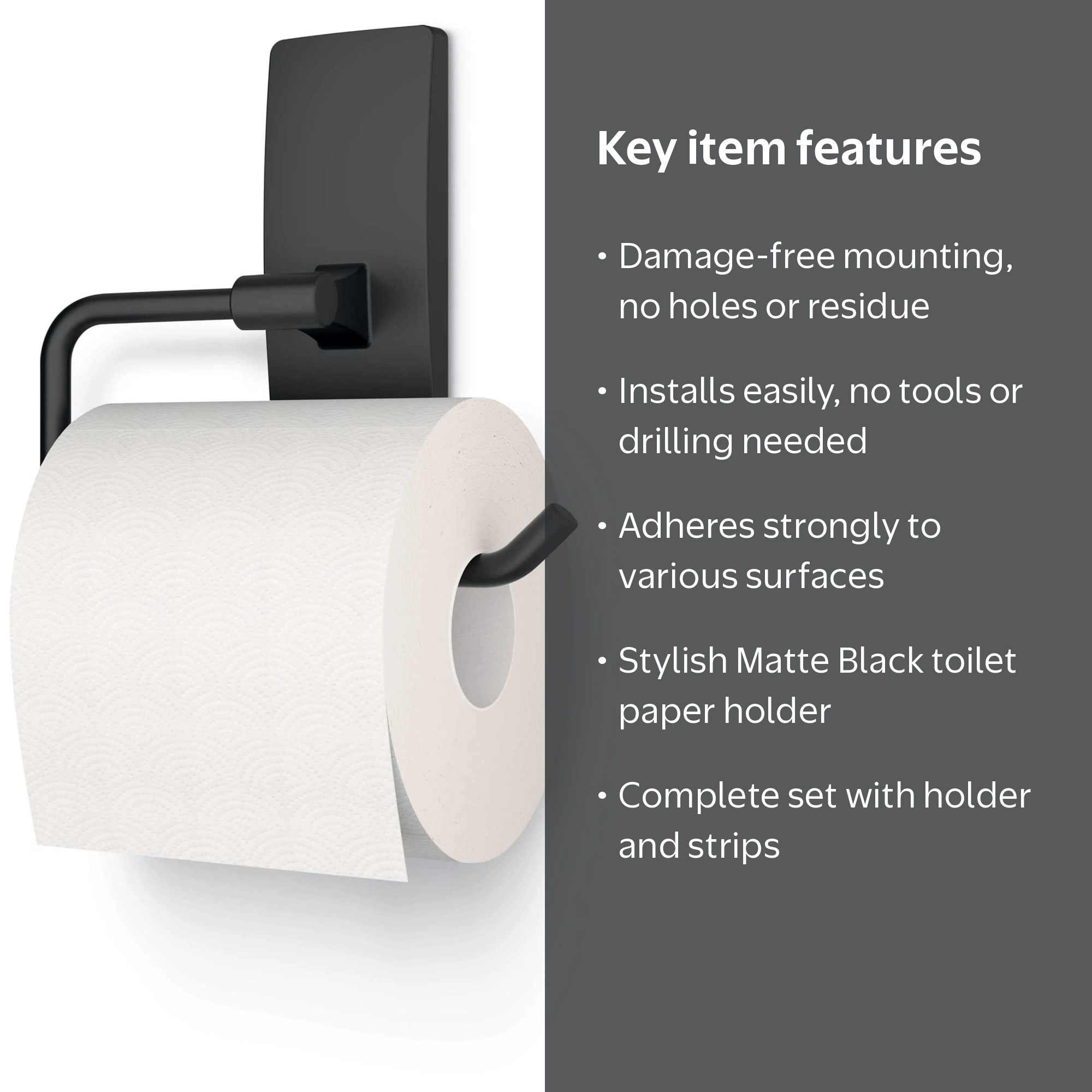 Taymor Suite & Simple Paper Holder – Matte Black, Solid Brass, Concealed Mount, Includes Hardware