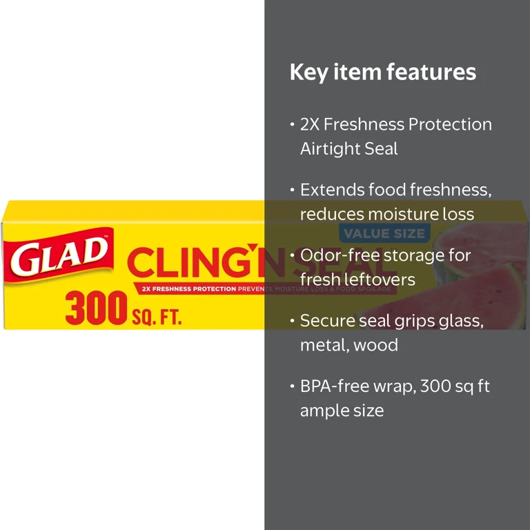 Glad Cling N Seal Plastic Food Wrap, 300 Square Foot Roll