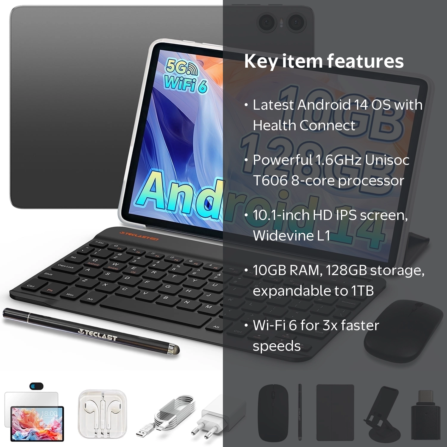 Free Shipping! Teclast Android 14 Tablet 10.1 inch WiFi 5G Octa