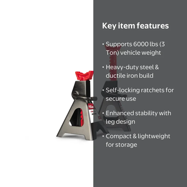 Hyper Tough 3 Ton Steel Ratcheting Jack Stands, Black, 1 Pair