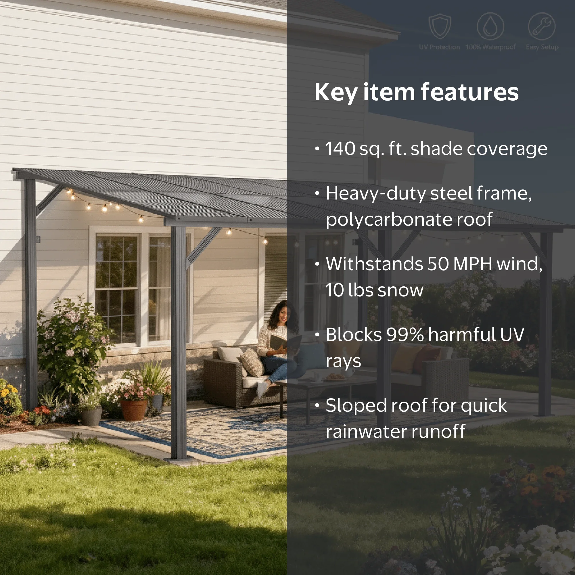 GVDV 14'x10' Wall Mounted Pergola, Aluminum Patio Gazebo with