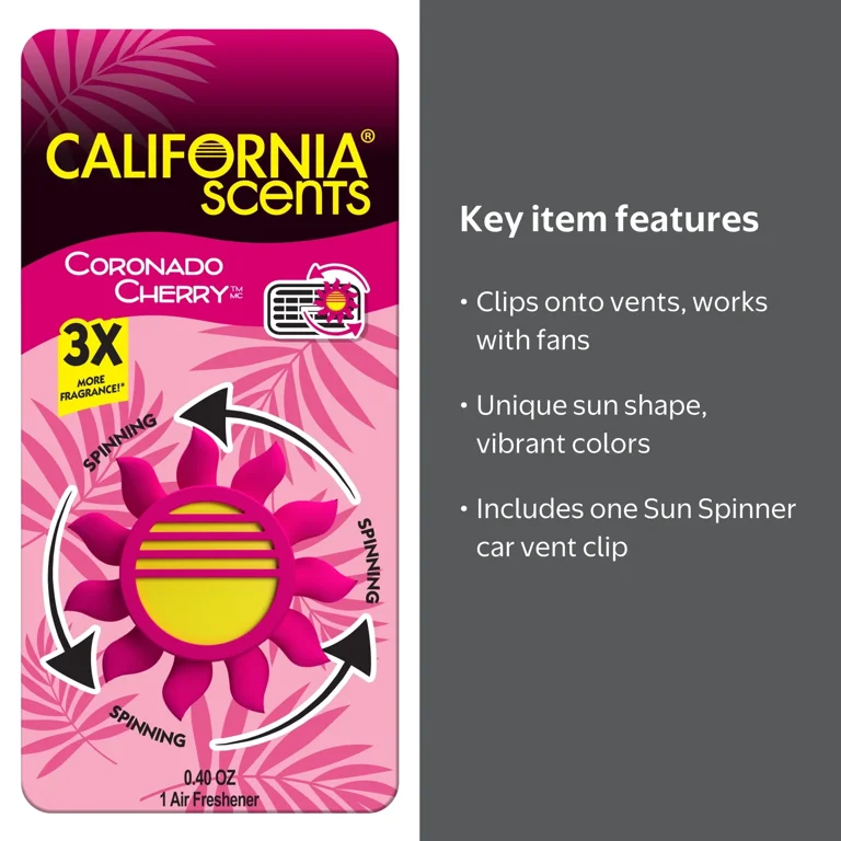 California Scents Novelty Sun Spinner Car Air Freshener Vent Clip
