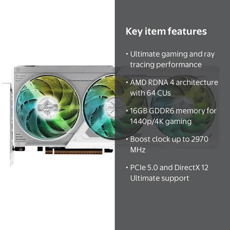 ASRock AMD Radeon RX 9070 XT GPU, 16GB GDDR6 Graphics Card, RDNA 4