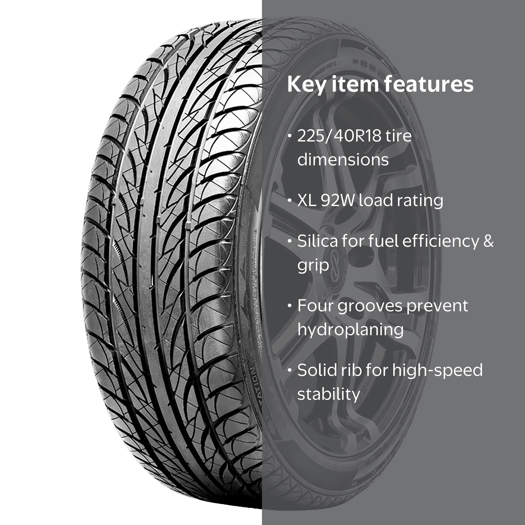 BlackHawk Street-H HU01, 225/40R18 92W XL UHP Tire, 50K Mile