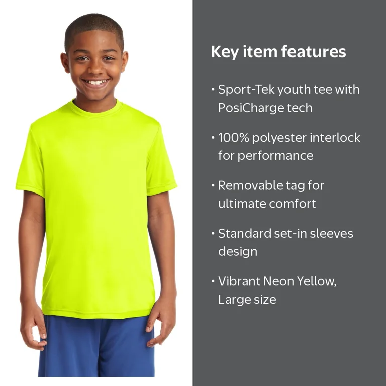 Sport-Tek Tee (YST350) Neon Yellow, L - Walmart.com