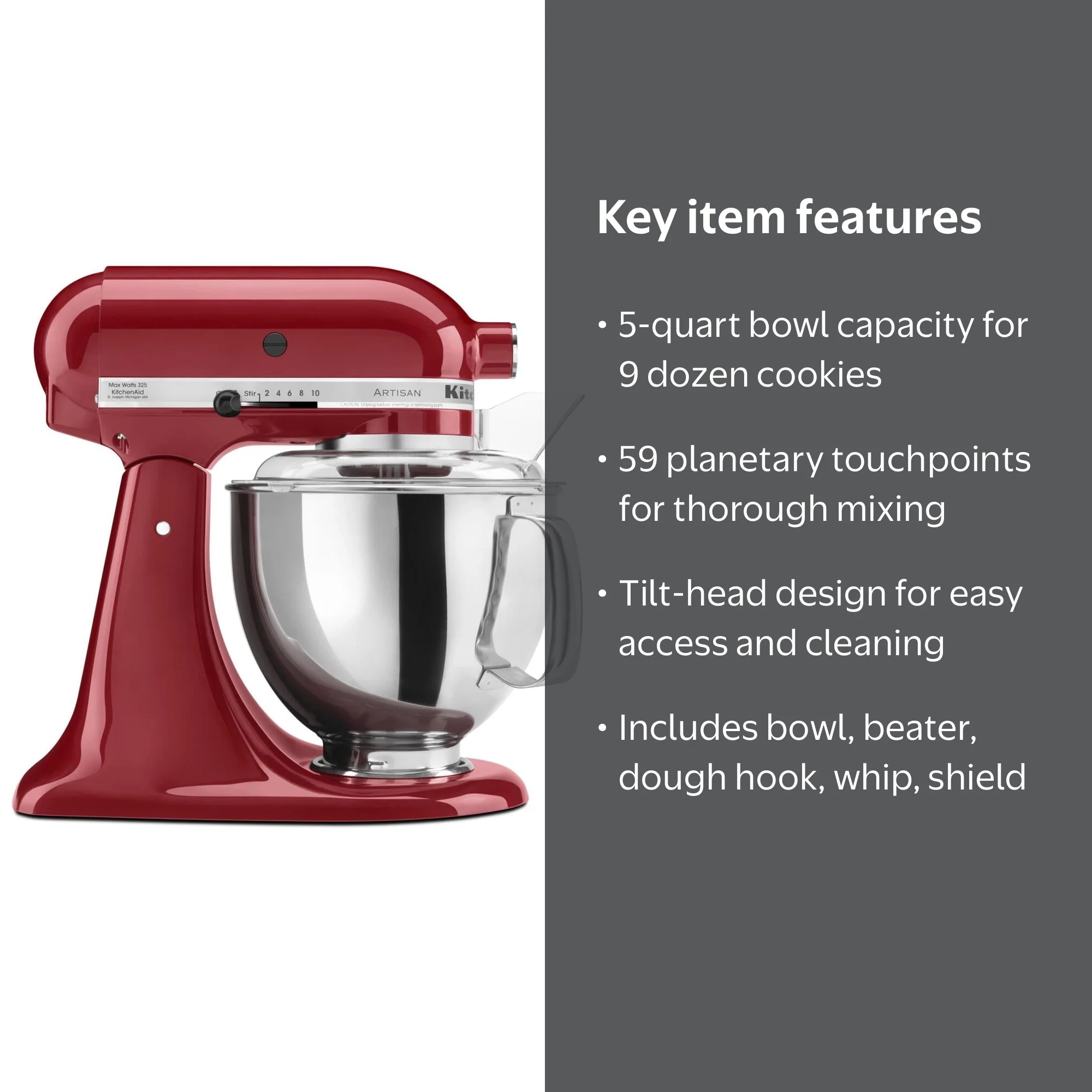 KitchenAid Artisan Series 5 Quart Tilt-Head Stand Mixer, 10 Speeds