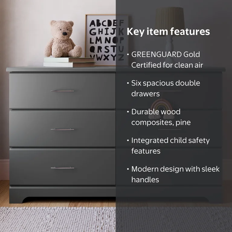 Storkcraft Brookside 6 Drawer Nursery Double Dresser, Gray