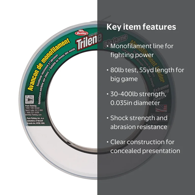 Berkley Trilene® Big Game™ Mono Leaders Fishing Line, Clear, 80 lb