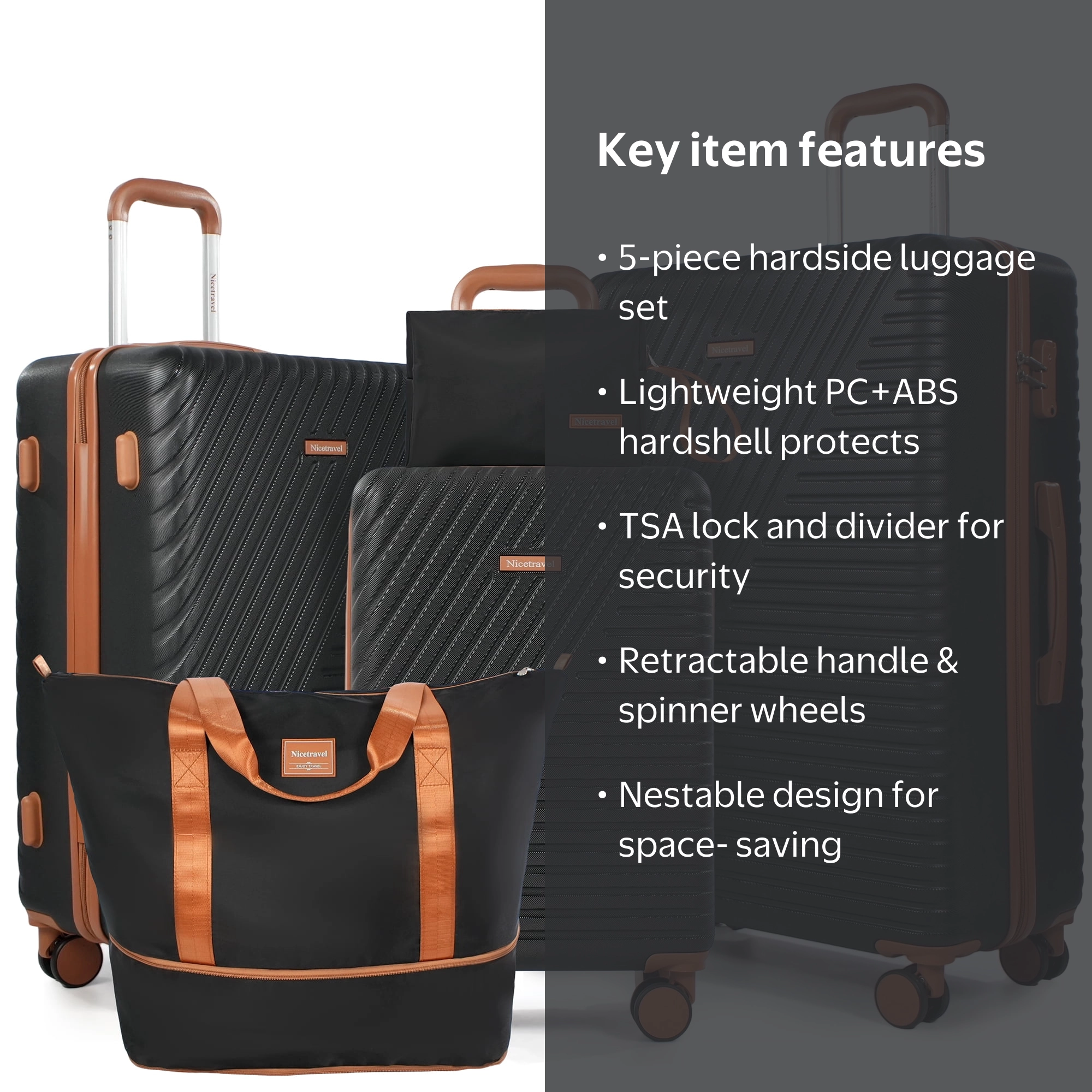 Landisun Luggage Sets 6 Piece, Hardshell ABS Suitcase with Spinner