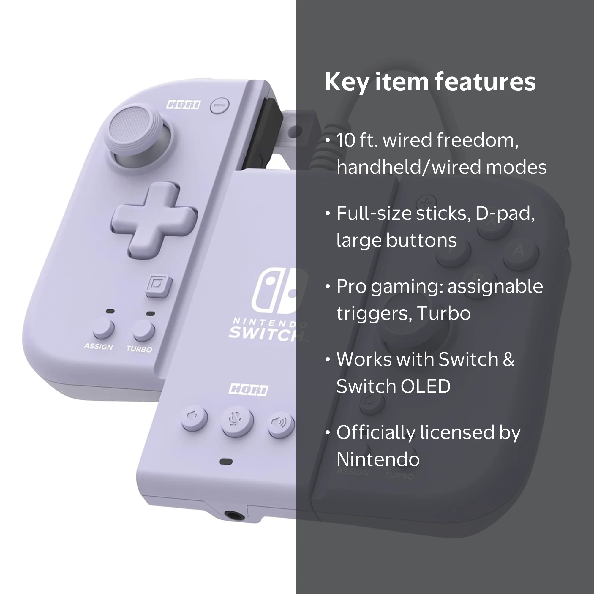 HORI Split Pad Compact Attachment Set: Lavender for Nintendo