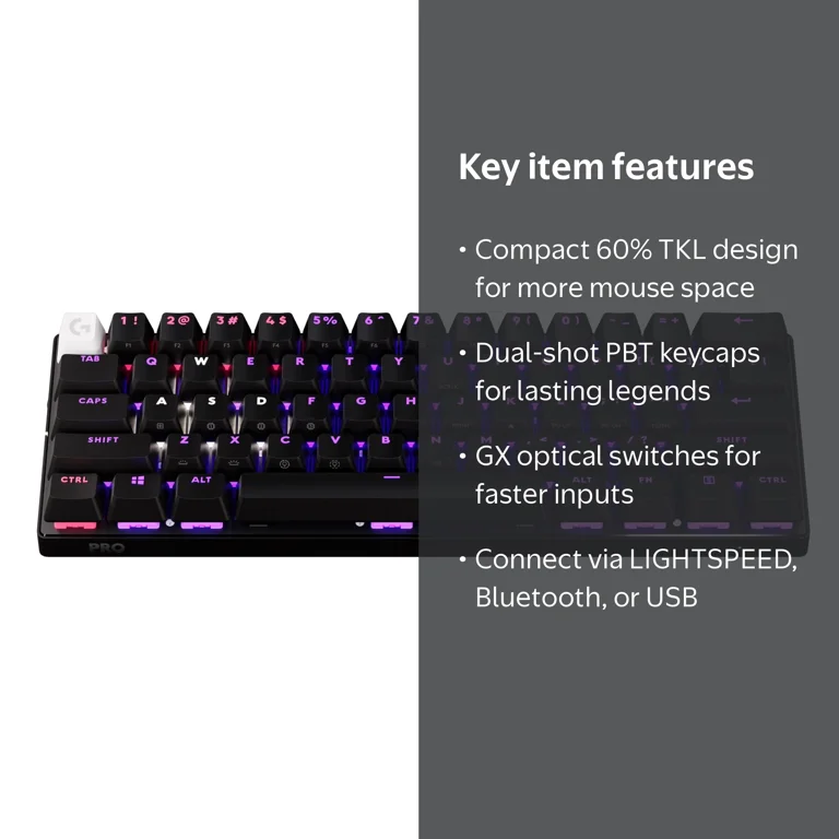 Logitech, Gaming Keyboard, PRO X 60 LIGHTSPEED, Wireless TKL