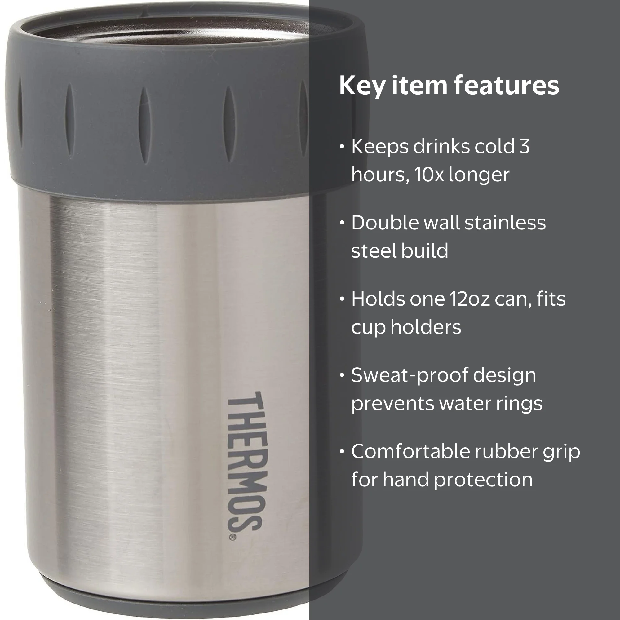 Thermos Stainless Steel Beverage Can Insulator for 12 Ounce Can