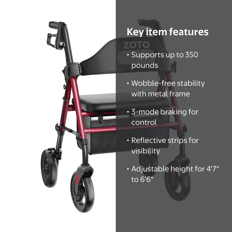 ZOTO Foldable Rollator Walker with Seat for Seniors, Height