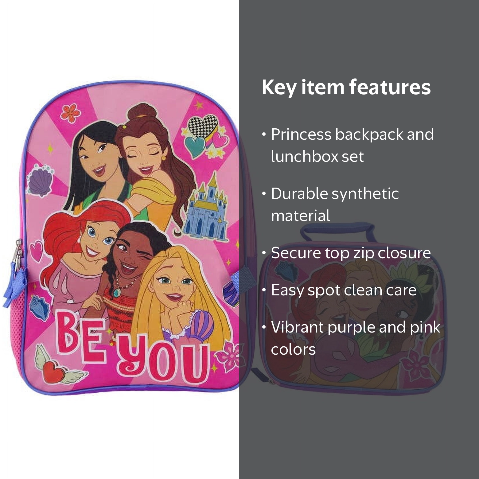 Princess Princess Backpack with Lunchbox, Alternate, color, PURPLE/ PINK
