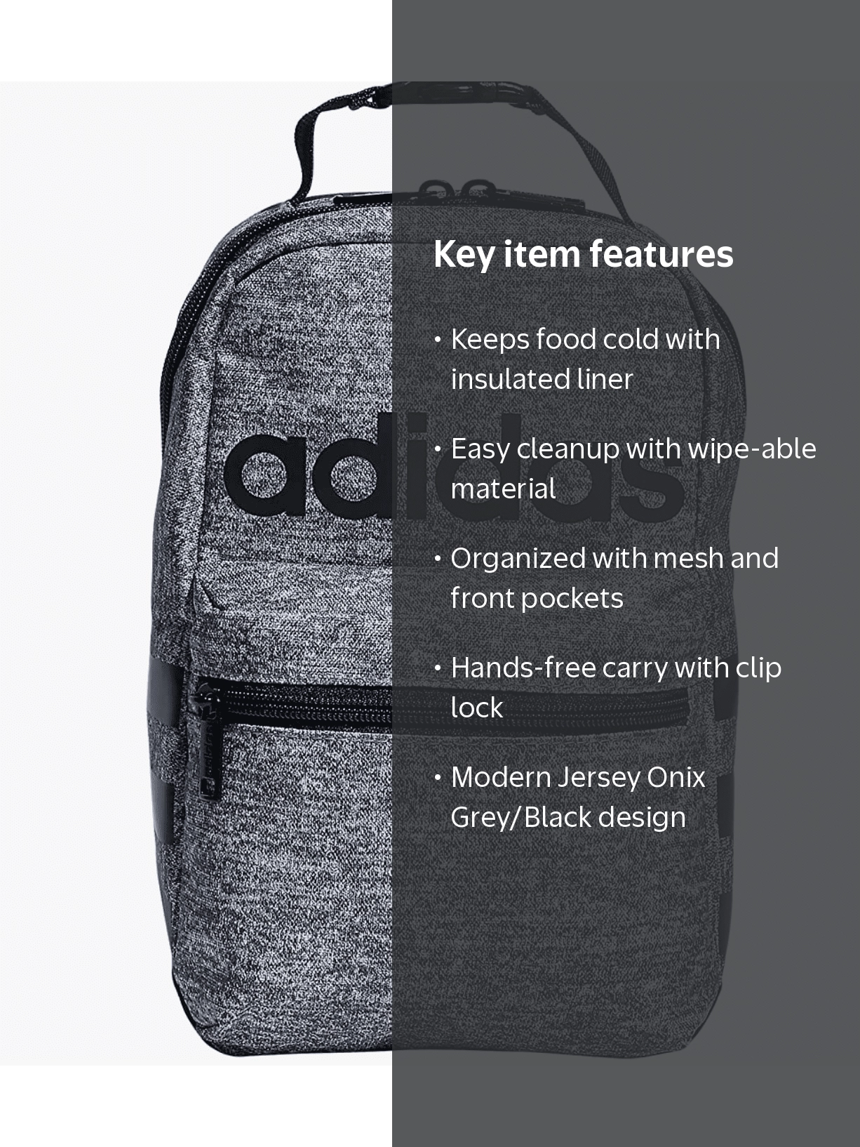 adidas Santiago 2 Insulated Lunch Bag, Jersey Onix Grey/Black, One