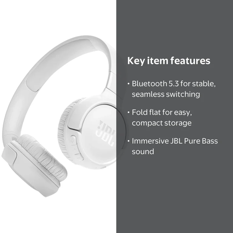 JBL, Wireless On-Ear Headphones, Tune 520BT, White - Walmart.com