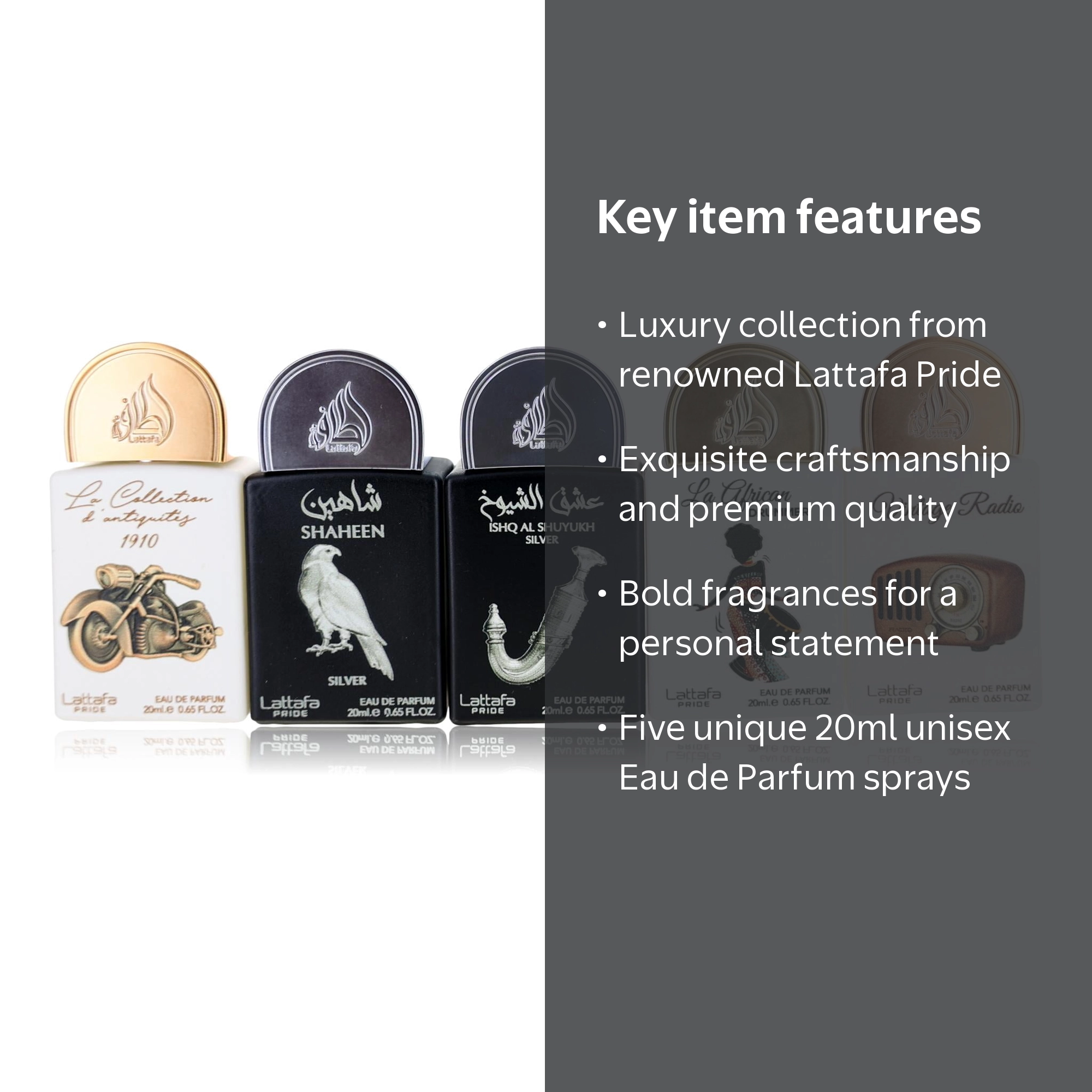 Lattafa, Unisex Fragrance Set, 5 Piece Set, Includes Shaheen