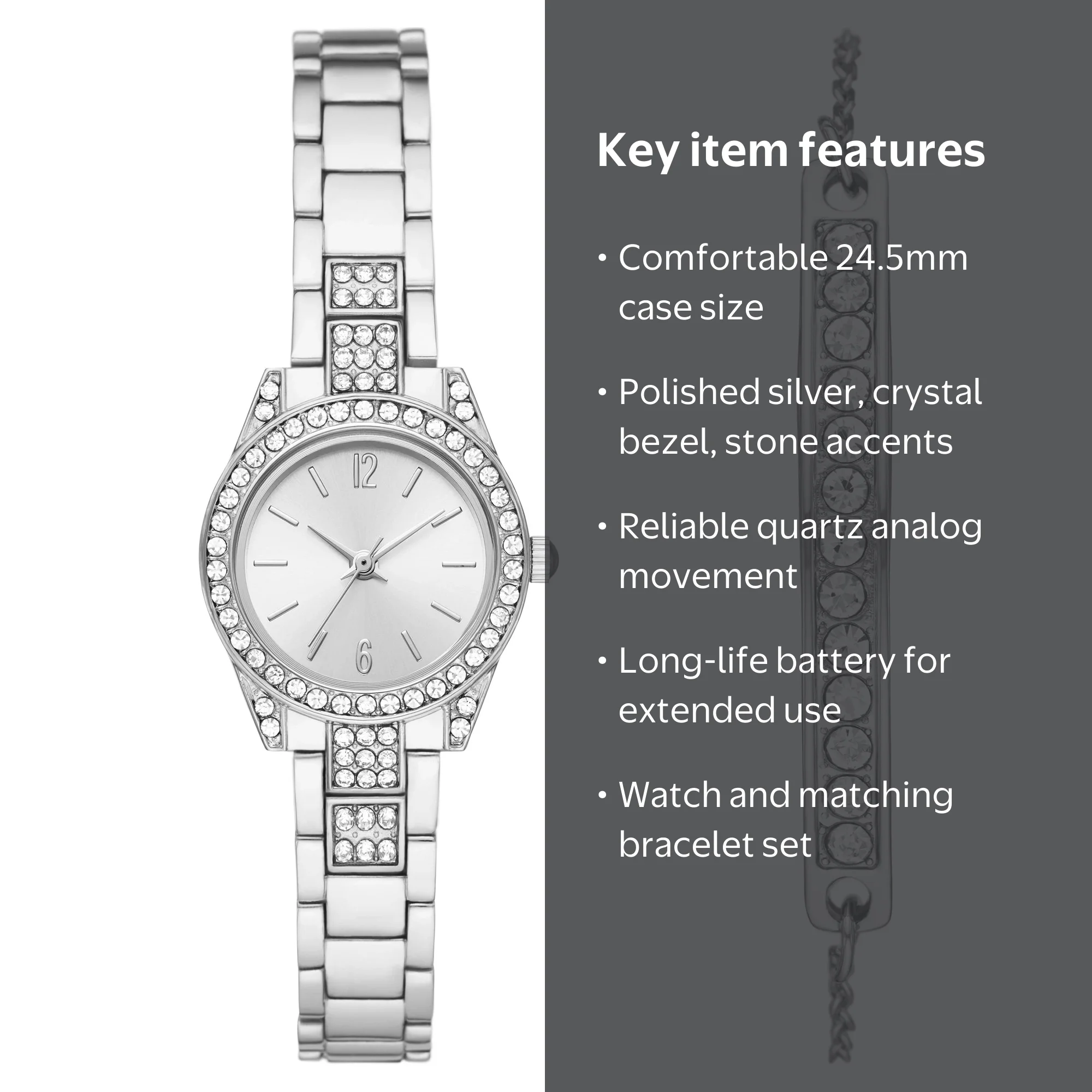 ルナストーン TRUE OVER DRIVE 1 Time and Tru Women's Silver Tone Crystal Watch and Bracelet Set