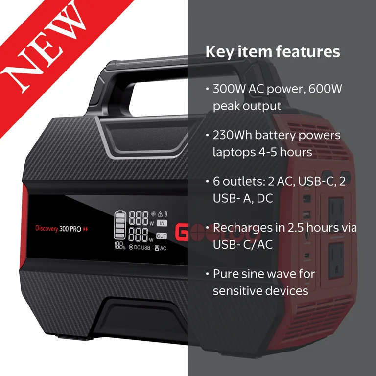 Gooloo Discovery 300 PRO Solar Generator, 230Wh Portable Power