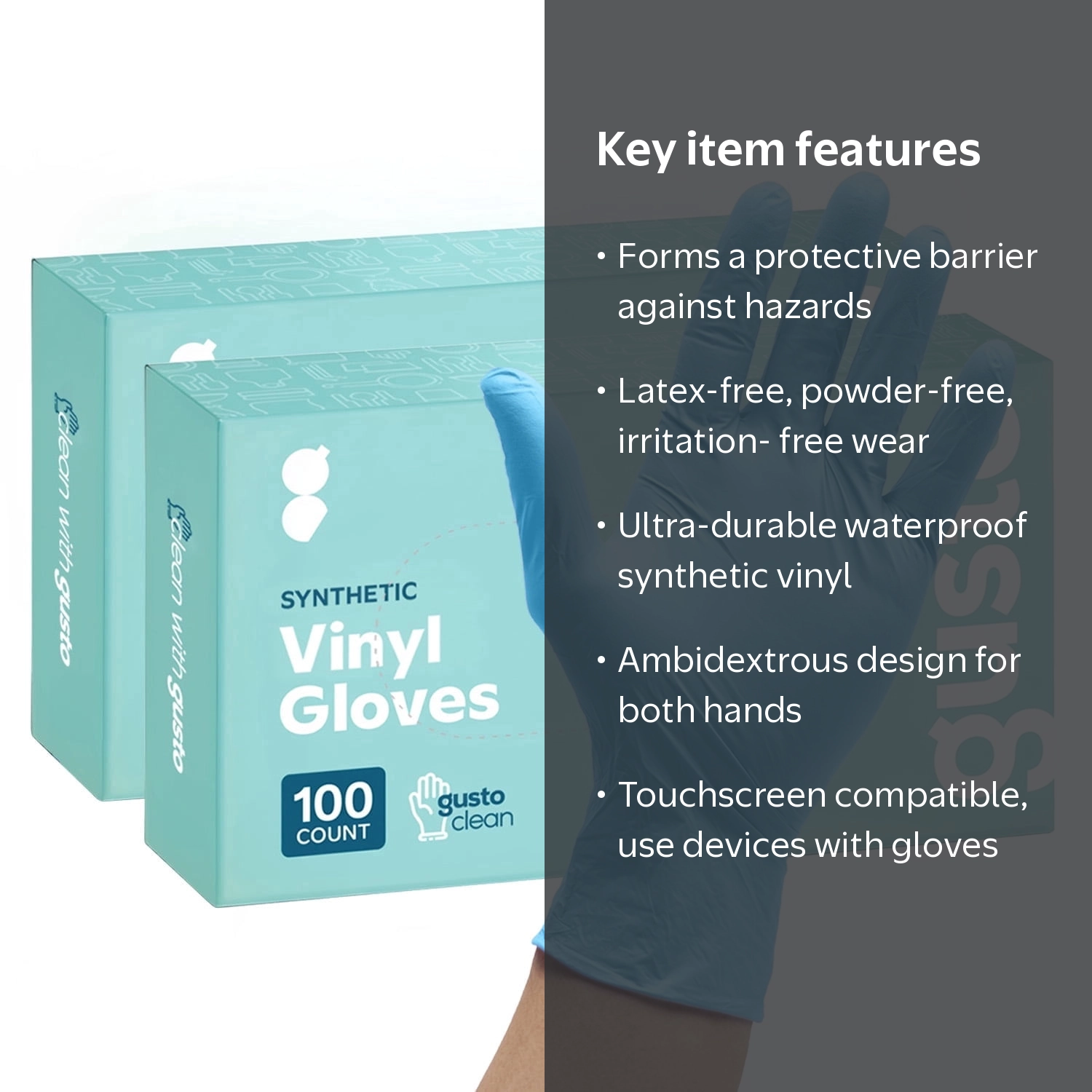 Comfy Package Synthetic Vinyl Disposable Gloves, Latex Free