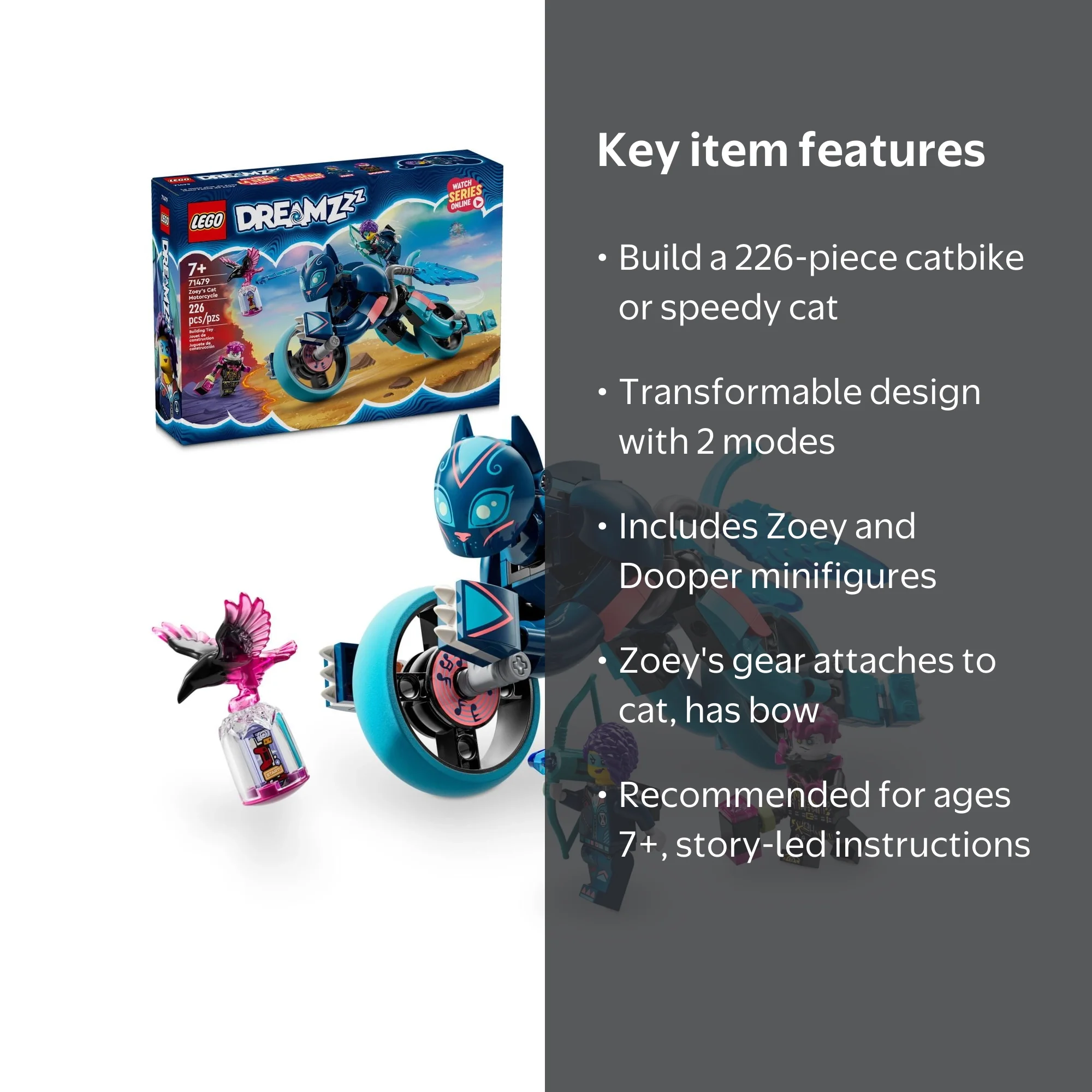 Free Shipping! LEGO Zoey's Cat Motorcycle Toy with 2 Minifigures