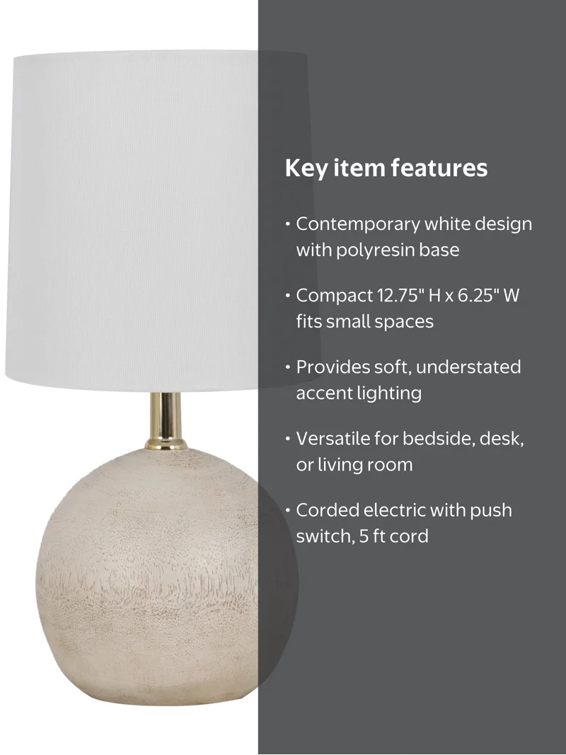Mainstays 12.75 inch White Ball Table Lamp with Linen Shade for