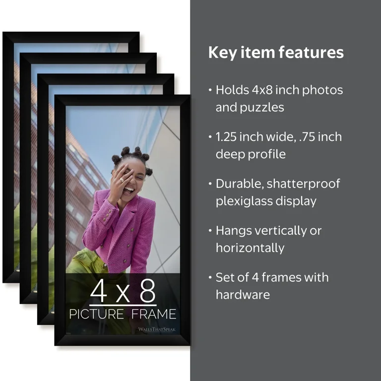 4x8 Black Picture Frame for Puzzles Posters Photos or Artwork, Set