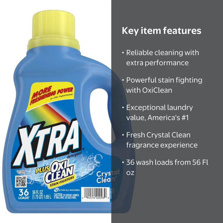 XTRA Plus OxiClean, Crystal Clean, 36 Load Liquid Laundry