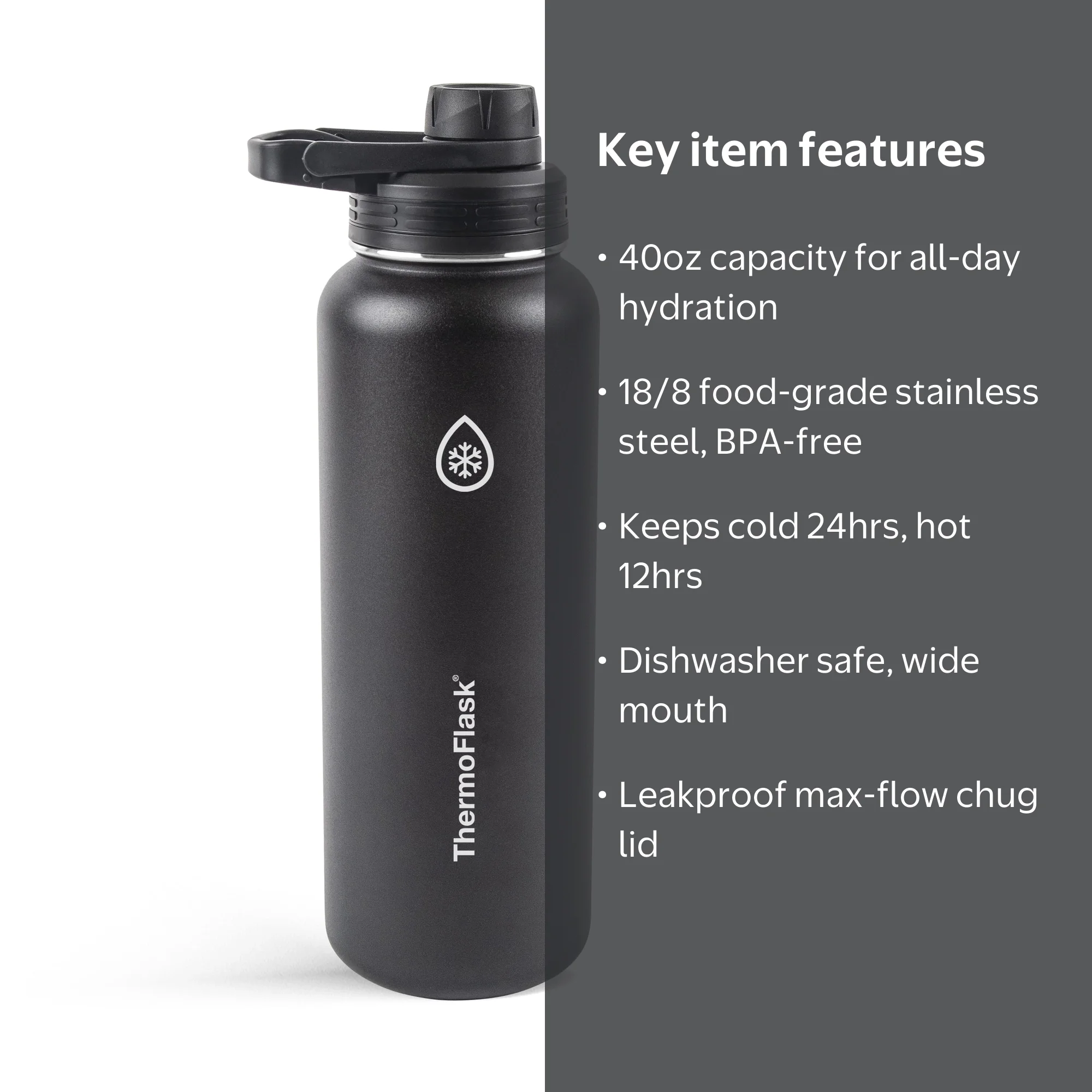 Thermoflask 40oz Stainless Steel Chug Water Bottle, Onyx - Walmart.com