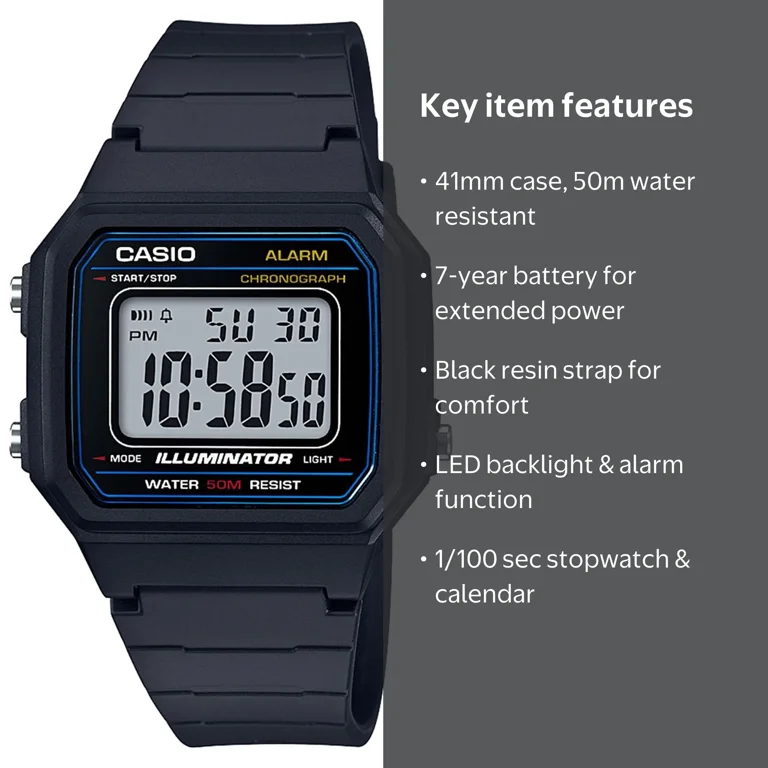 Casio, Men's Classic Quartz Watch, W-217H-1AV, Black Resin Strap