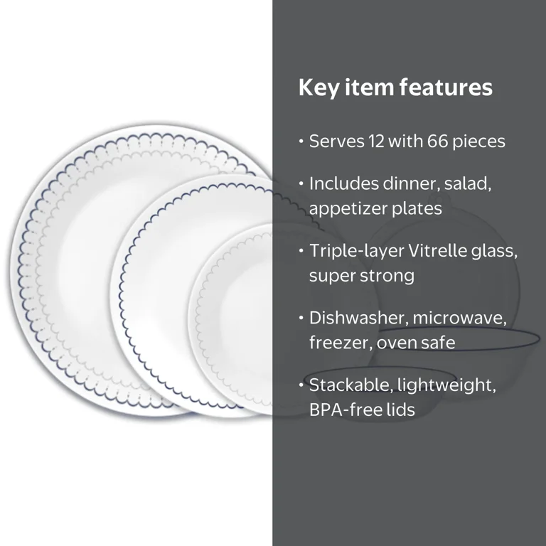 Corelle Caspian Lace 66-Piece Glass Dinnerware Set (Service for 12