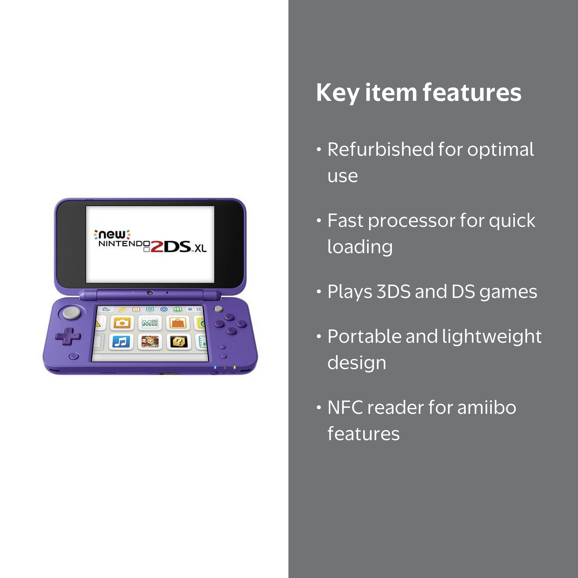 Restored Nintendo 2DS XL Mario Kart 7 Purple + Silver 3DS