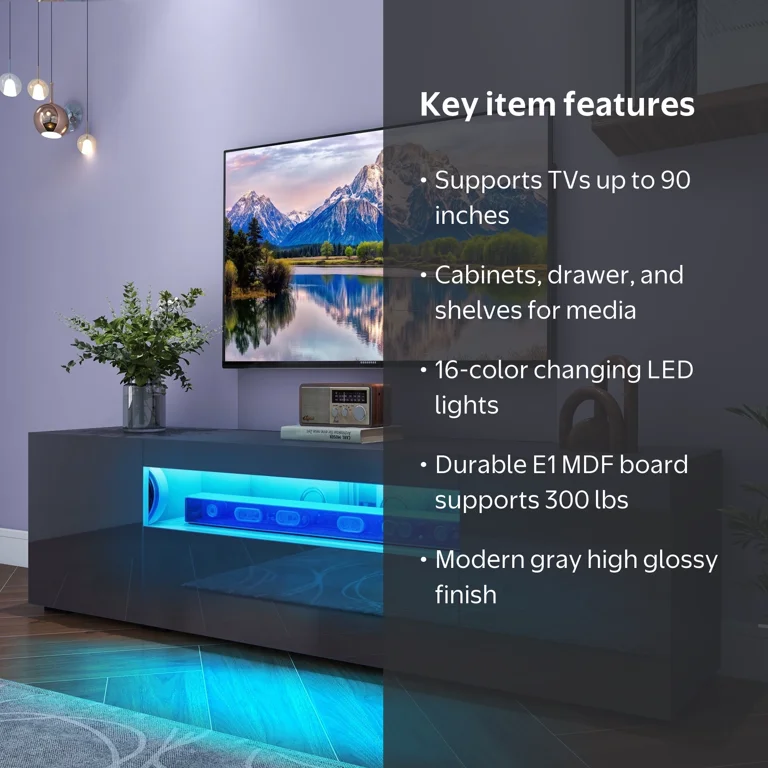 Dextrus LED TV Stand for 90 inch TVs with 2 Cabinets, 2 Drawers