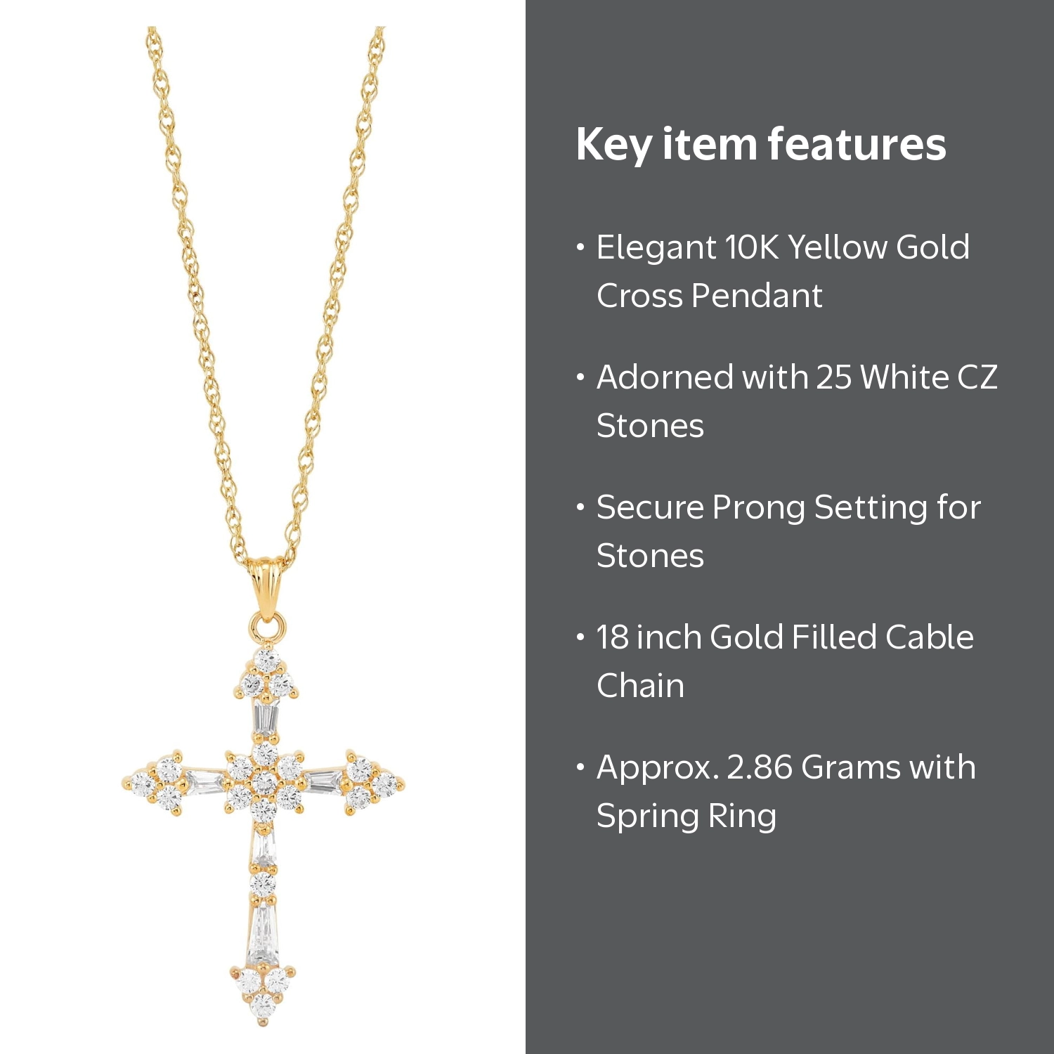 Brilliance Fine Jewelry 10K Yellow Gold Cubic Zirconia Cross on 18