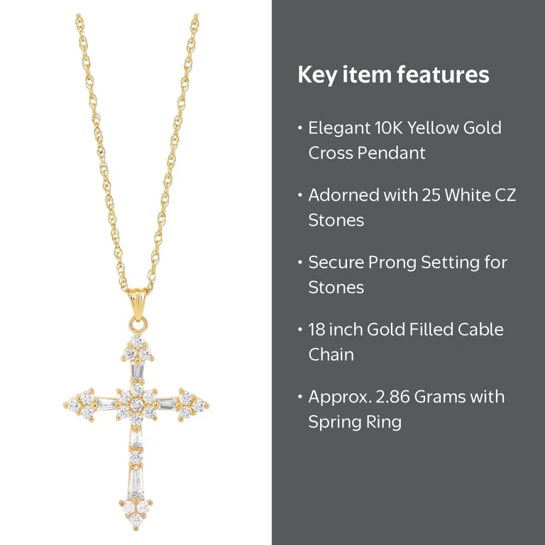 Brilliance Fine Jewelry 10K Yellow Gold Cubic Zirconia Cross on 18