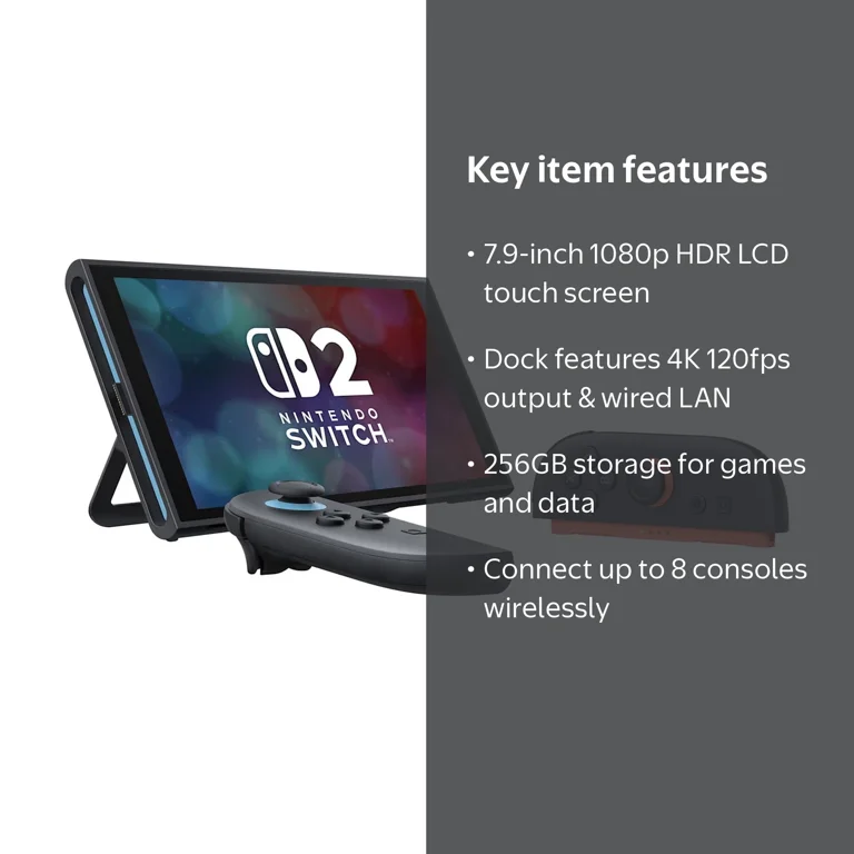 Nintendo Switch 2 Console 256GB 7.9-Inch 1080P HDR Touch Screen