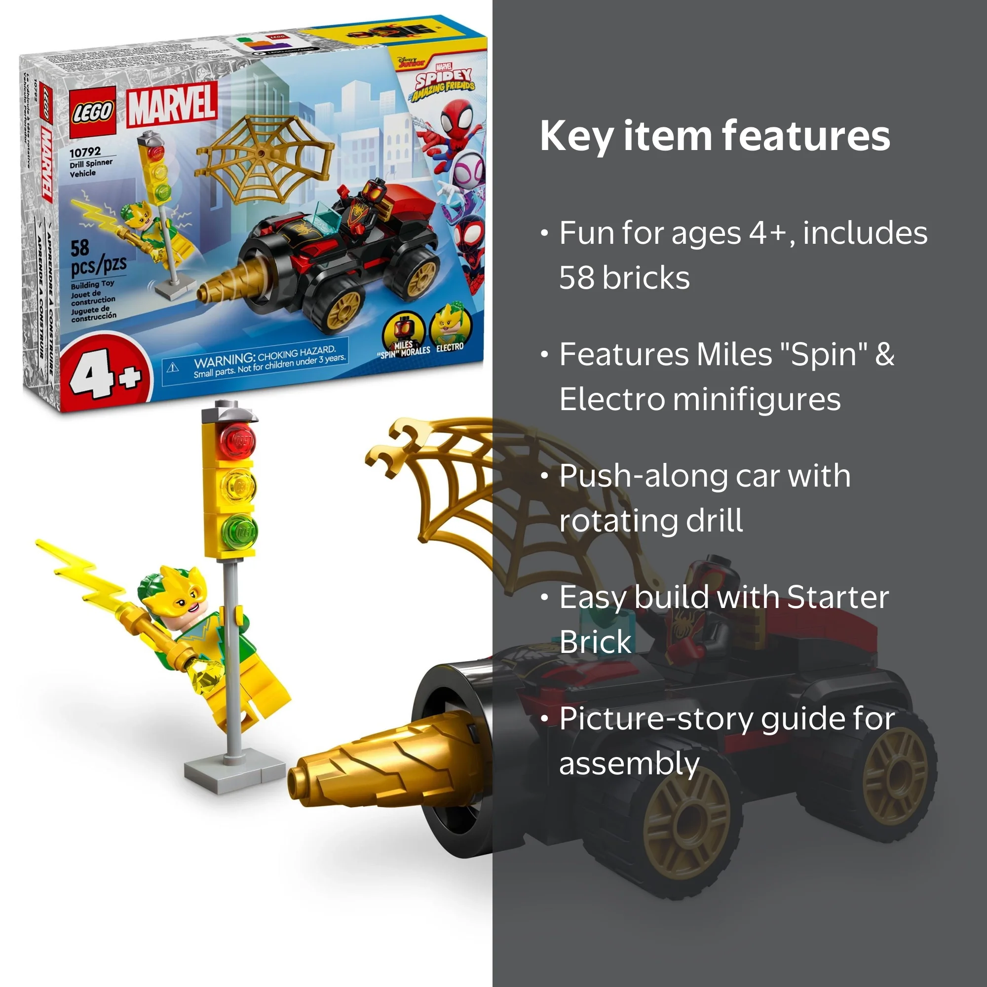LEGO Marvel Drill Spinner Vehicle, Miles Spin Morales Car, Spider
